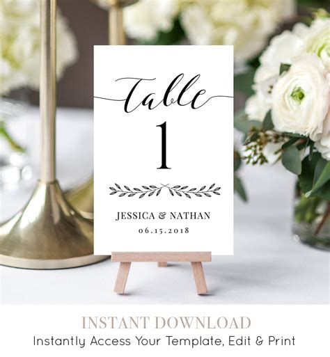 Wedding Table Number Card Printable Rustic Reception Seating Template