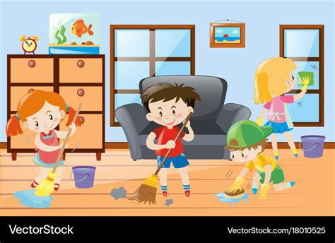 Kids Doing Chores At Home Royalty Free Vector Image