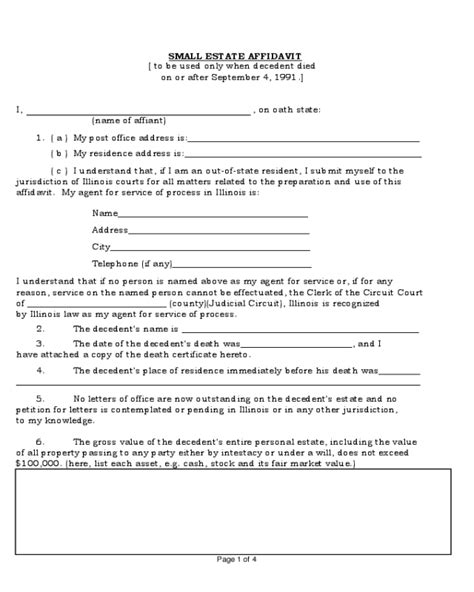 Free Printable Small Estate Affidavit Form Affidavitform Net