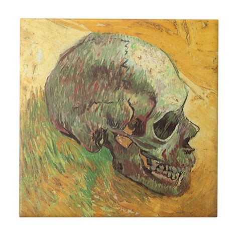 Skull By Vincent Van Gogh Vintage Impressionism Tile