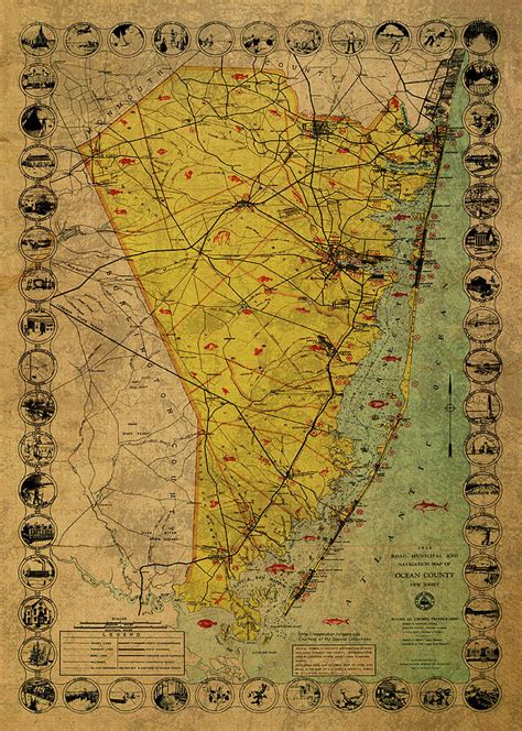Vintage Map Of Ocean County New Jersey 1938 Mixed Media By Design