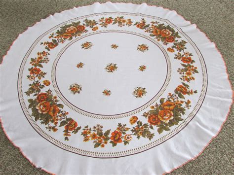 1970s Vintage Linen Round Tablecloth Vintage 70s Tablecloth Etsy