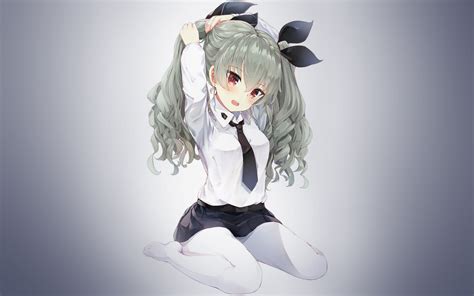 gray haired female anime character illustration ribbon tie skirt hd