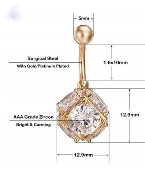 Belly Button Navel Piercing Ring Gold Color Big Multi Side Cubic Zirconias Body Jewelry