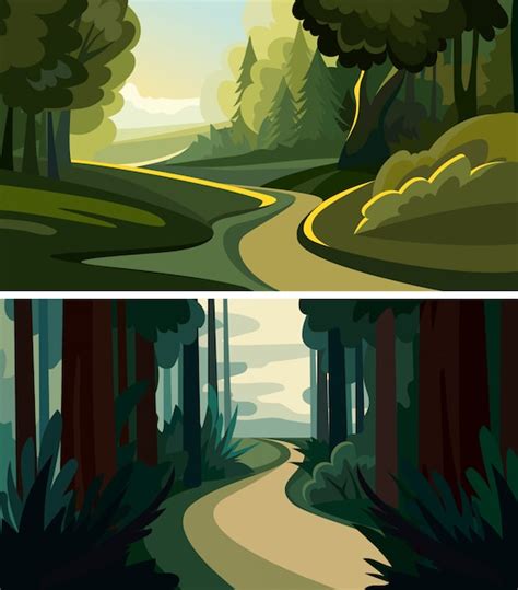 Premium Vector Set Of Beautiful Forest Landscapes Natural Sceneries