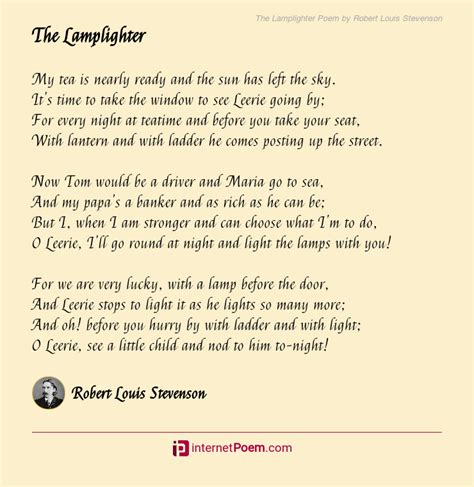 The Lamplighter Poem By Robert Louis Stevenson