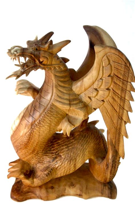 Large Hand Carved Wooden Dragon Statue Length 20 Natural Etsy