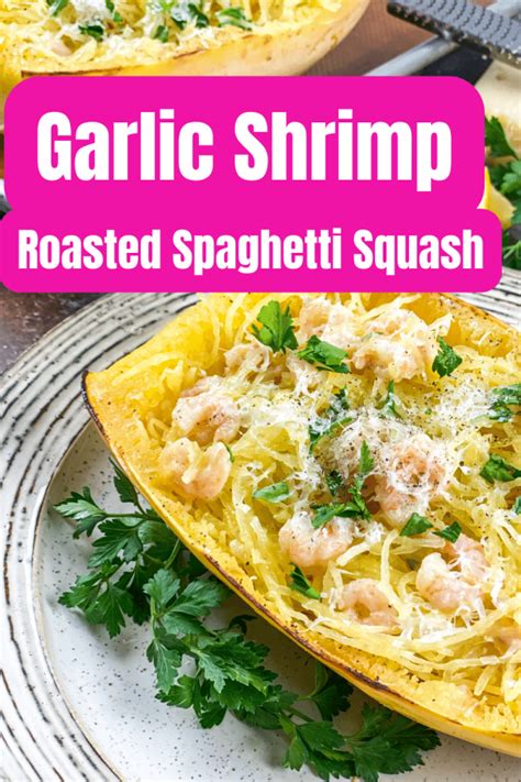 Garlic Shrimp In Roasted Spaghetti Squash On And Off Keto