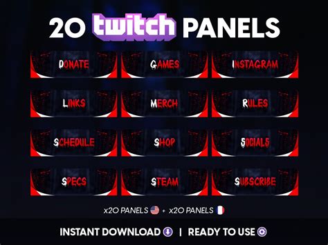 Bloody Twitch Panels X20 Pack Red Horror Gaming Stream Design Instant