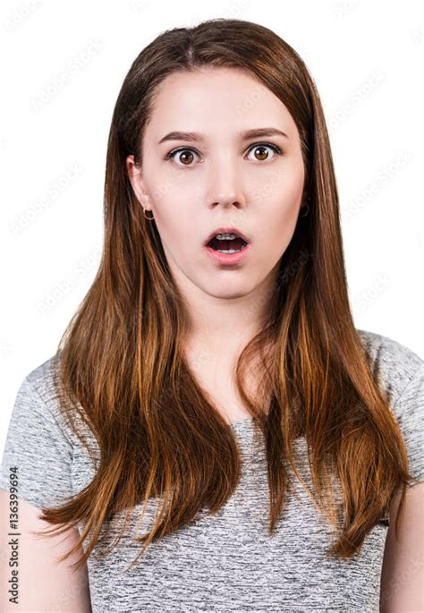 Portrait Of Young Surprised Girl With Open Mouth Stock Photo Adobe Stock