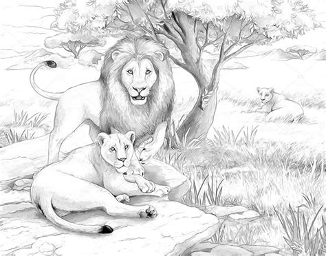 Check spelling or type a new query. Safari - lions - coloring page- illustration for the ...