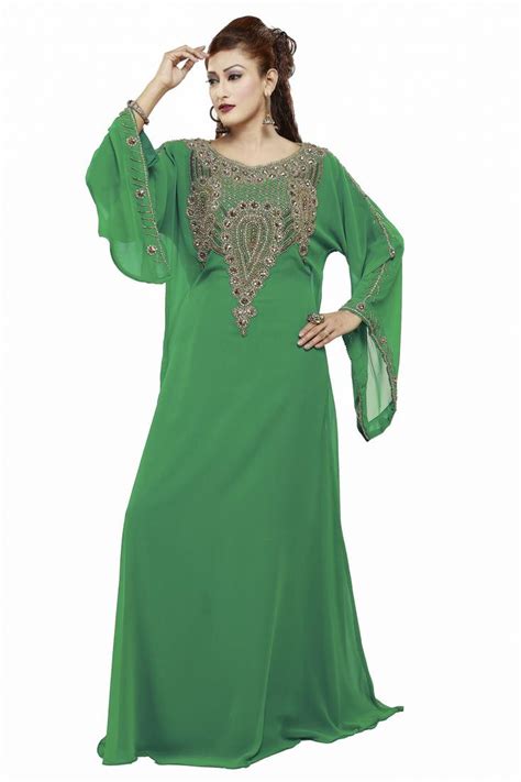 Green Royal Moroccan Dubai Beautiful Zari Work Jilbab Jalabiya Kaftan Dress Mehreen Creation