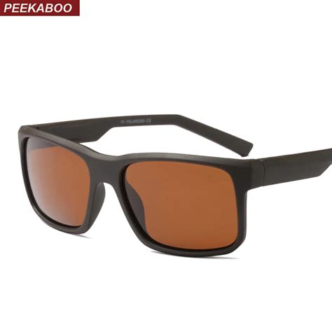 Peekaboo Matte Black Square Sunglasses Men Polarized Uv400 Tr90 Brown