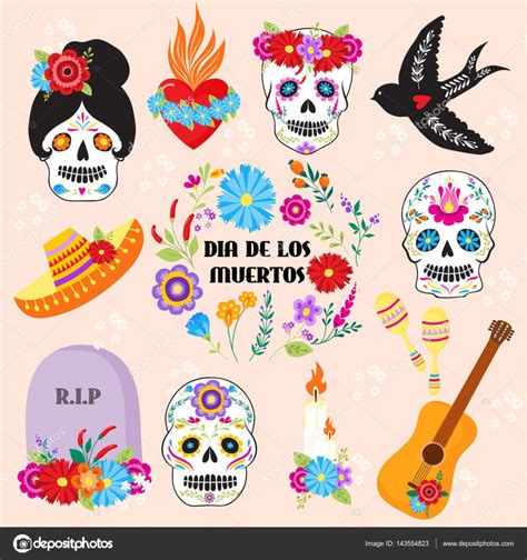 Las caléndulas tienen un papel muy importante en el día de los muertos: Coloridos símbolos Dia De Los muertos día de fiesta del ...