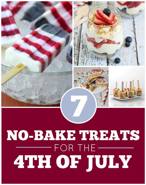 Jul 01, 2021 · these 4th of july desserts will add a colorful and patriotic touch to your holiday table this independence day! 7 No-Bake Fourth of July Treats - GoodCook GoodCook