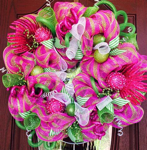 Deco Mesh Christmas Wreath Gorgeous Pink Green On Etsy 83 00