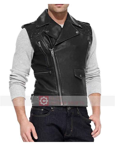 Buy Black Leather Biker Vest Sleeveless Jacket Mens