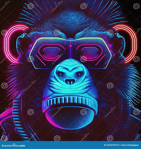 Cool Neon Party Monkey In Headphones And Sunglasses Generative Ai Not