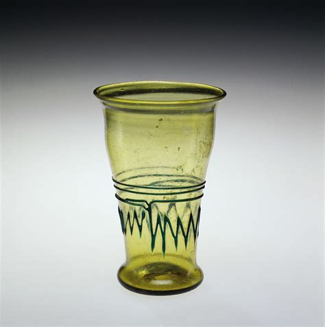 Roman Glass: Beaker, Overall H: 11.1 cm; Rim Diam:7.3 cm ...