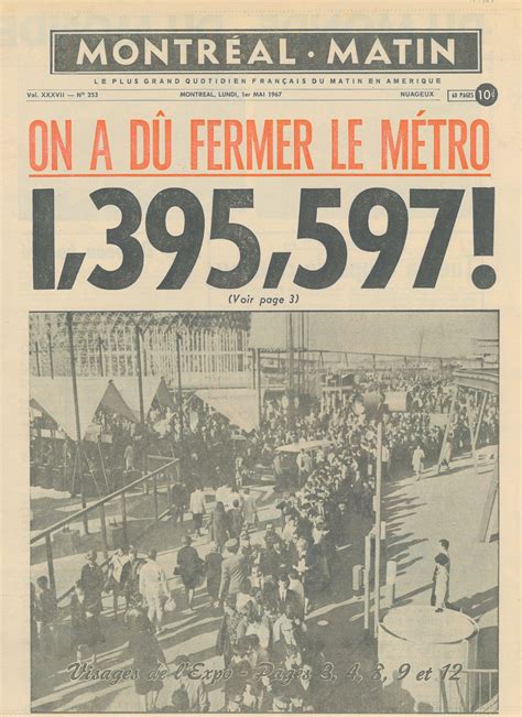 Le Journal De Montréal Commémore Le Cinquantenaire De Cet été Incroyable Canada History Expo