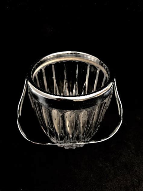 Crystal Cut Ice Bucket 50s Carved Metal Mid Century Heavy Etsy
