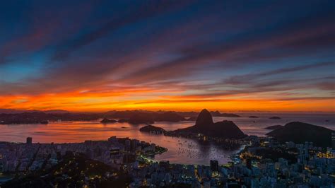 Gorgeous Sunrise Sky Rio De Janeiro City Famous Panorama 4k Time Lapse