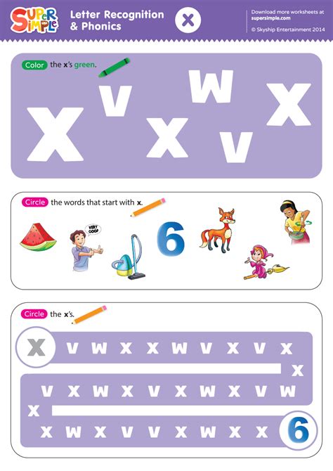 Letter Recognition And Phonics Worksheet X Lowercase Super Simple