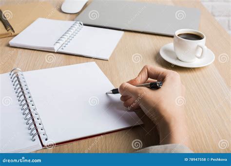 Woman Writing In Notepad Side Stock Photo Image Of Female Document