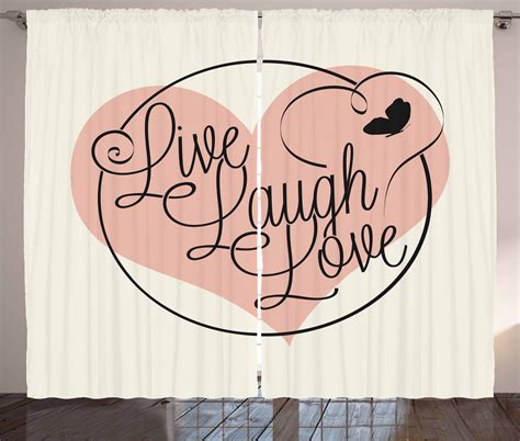 Live Laugh Love Decor Curtains 2 Panels Set Romance Valentines Theme