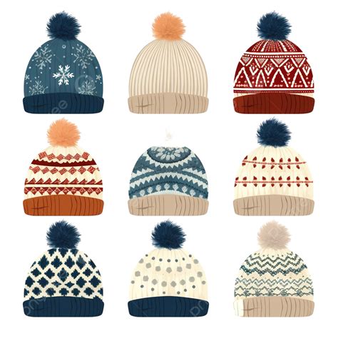 Winter Knitted Wool Beanie Hat Illustration Set Winter Hat Clothing