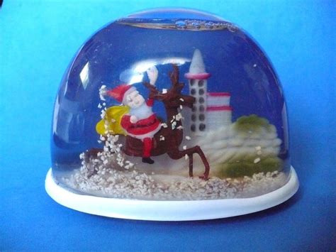 Vintage Christmas Santa On Reindeer Snow Globe Snow Dome Christmas