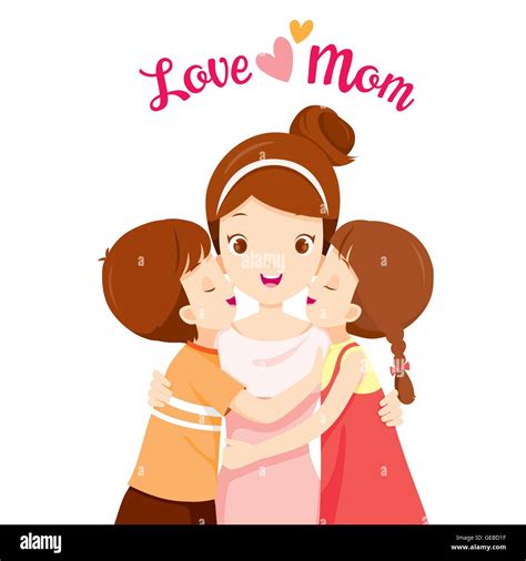 Los Niños Abrazos Y Besos De La Madre Sobre Sus Mejillas Día De Las