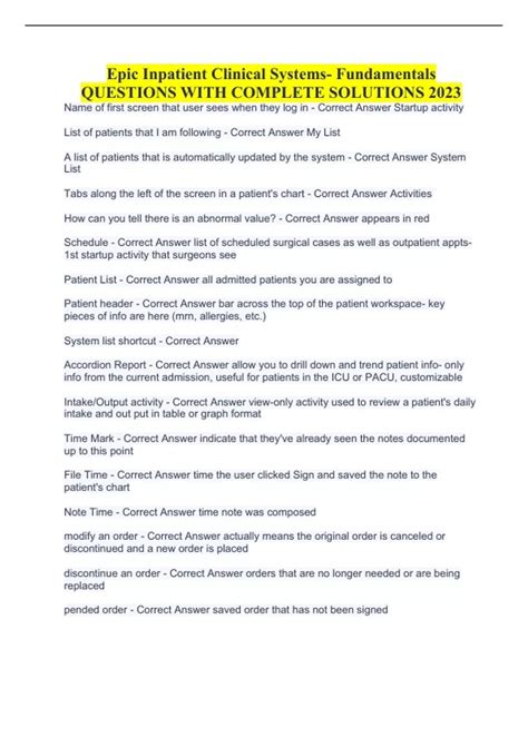 Epic Inpatient Clinical Systems- Fundamentals QUESTIONS WITH COMPLETE