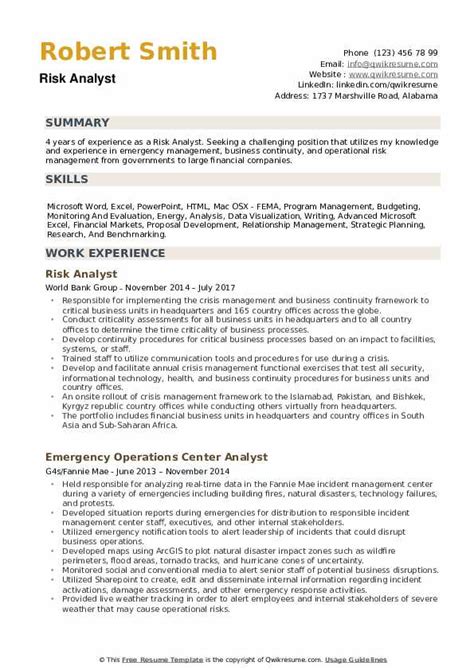 The duties under a risk management job description include the following: Risk Analyst Resume Samples Qwikresume