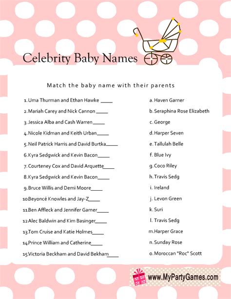 Pick up the best options from the list which contains name ranging from rachit (to create) to rupesh (lord of. Free Printable Celebrity Baby Name Game