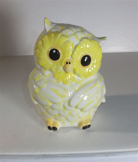 Ceramic Owl Bank Piggy Bank Yellow And White Etsy Ceramic Owl