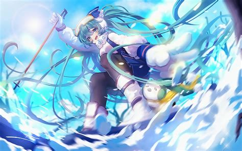 Desktop Wallpaper Hatsune Miku Skiing Anime Girl Hd Image Picture