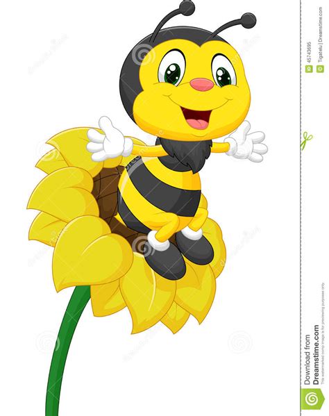 Bee Character On The Flower Stock Vector Illustration Of