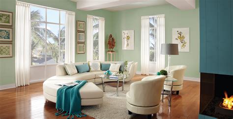 Living room ideas are designed to be an expression of their owner's personality and design sensibilities, and that's certainly the case with this this progressive living room interior design throws out the traditional yellows and oranges of miami designs in favor of bright blues, greens, and whites. Calming Living Room Ideas and Inspirational Paint Colors | Behr