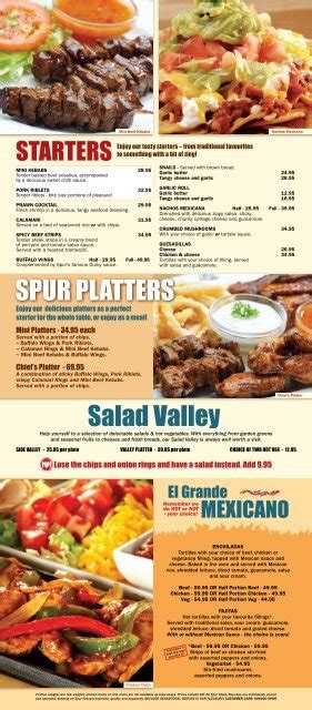 Salad Valley Spur Platters Spur Steak Ranches International