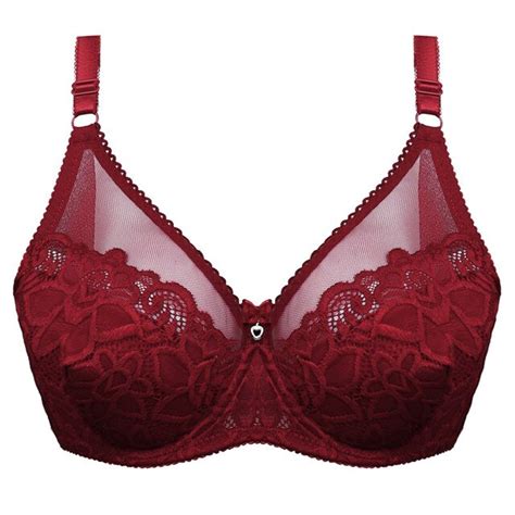 Plus Size Bra C D E Cup Red Bras For Women Ultrathin Underwear Sexy Lace Lingerie Deep V