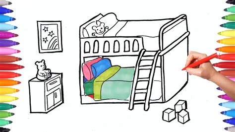 How To Draw A Children Bedroom With Bunk Bed Drawing And Painting