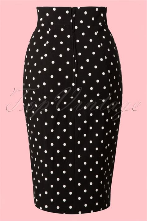 50s Diva Polkadot Pencil Skirt In Black