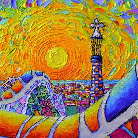 Barcelona Sunrise Guell Park Gaudi Tower Painting By Ana Maria Edulescu