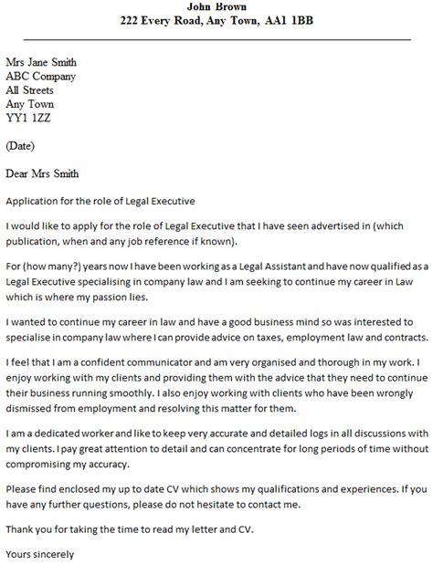 Legal Executive Cover Letter Example Uk