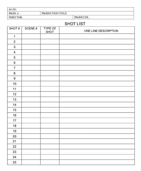 11 Sample Shot List Templates Doc Pdf Excel
