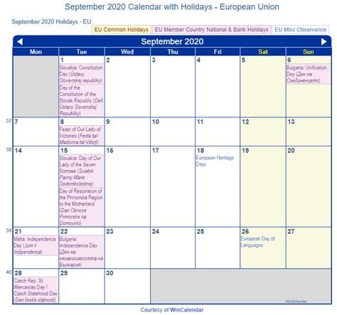 Print Friendly September 2020 Eu Calendar For Printing