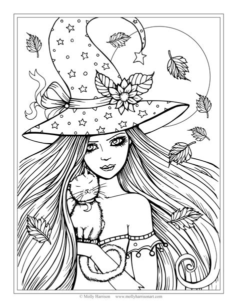 This coloring page of a sweet little witch riding her broomstick across the night sky is super cute. Witch Coloring Pages For Adults at GetColorings.com | Free ...