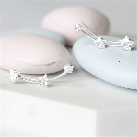 Silver And Crystal Stars Ear Climber By Attic