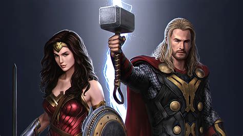 Thor And Wonder Woman Hd Superheroes 4k Wallpapers Images
